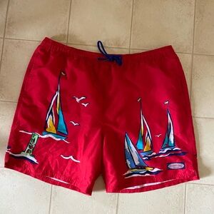 Vineyard Vines Red Sailboat Print Men's Swim Trunks